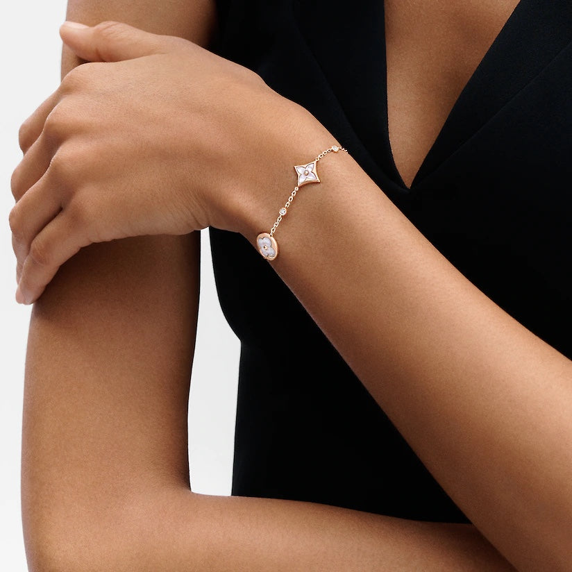 [Stellar Jewelry]STAR AND SUN 4 MOTIF WHITE MOP PINK GOLD BRACELET