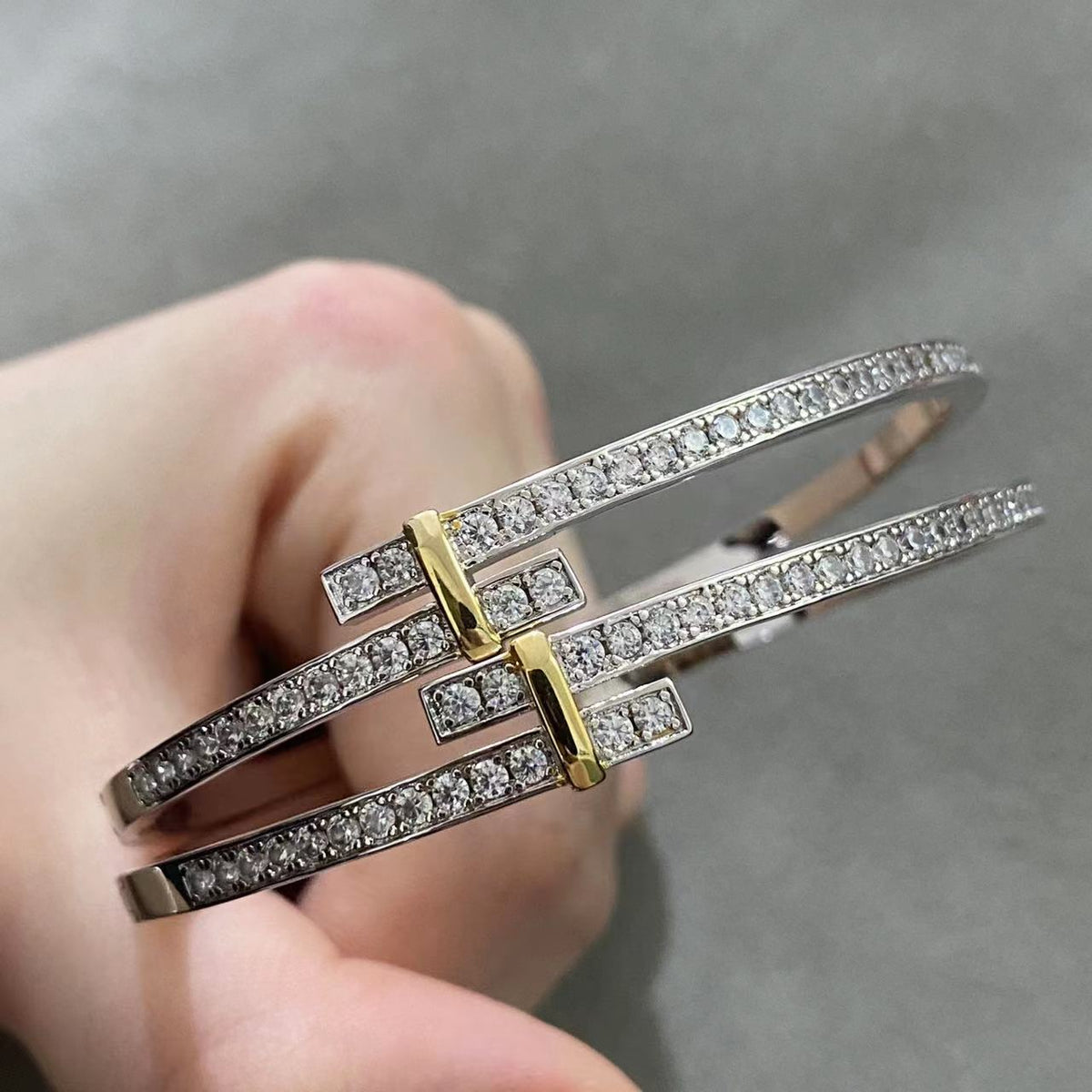 [Stellar jewels]EDGE DIAMOND GOLD SILVER BRACELET