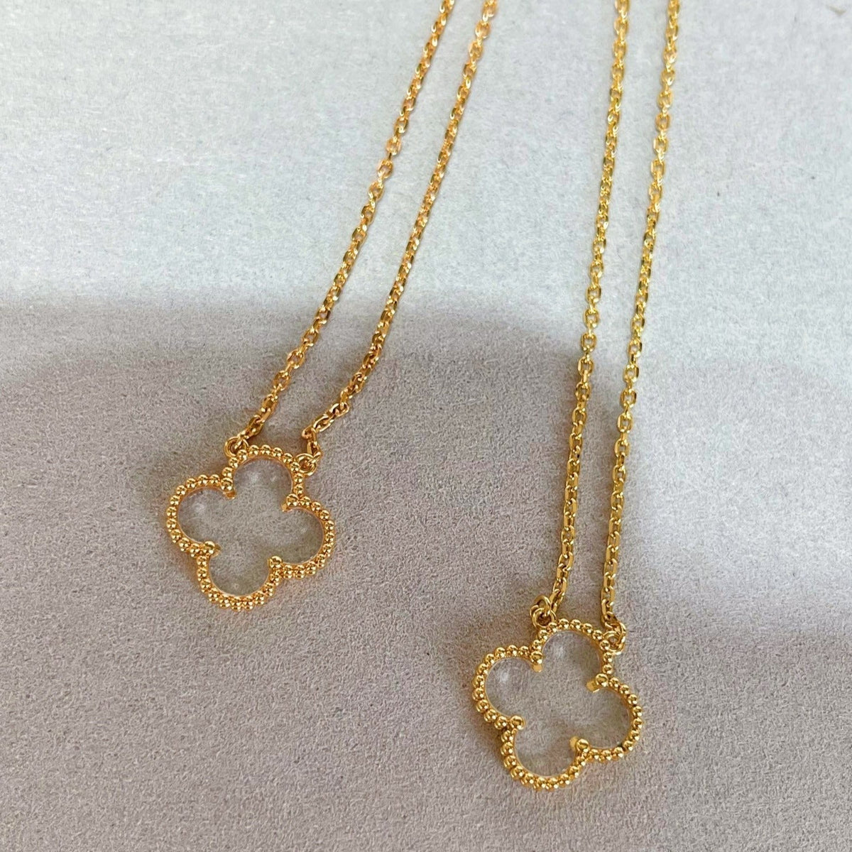 [Stellar Jewelry]CLOVER ROCK CRYSTAL ROSE GOLD NECKLACE