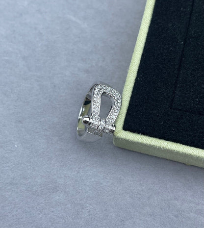 [Stellar Jewelry]Wide Hoof-Shaped Diamond-Studded Ring