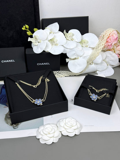 [Stellar Jewelry]New Blue Floral Double-Layer Necklace