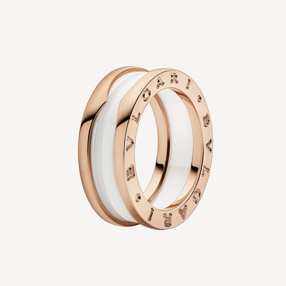 [Stellar Jewelry]ZERO 1 TWO-BAND LOOPS AND WHITE CERAMIC SPIRAL PINK GOLD RING