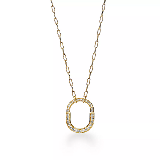 [Stellar jewels]LOCK NECKLACE MEDIUM PENDANT GOLD PAVED DIAMONDS