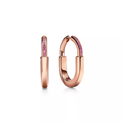 [Stellar jewels]LOCK MEDIUM PINK DIAMOND PINK GOLD EARRINGS