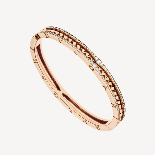 [Stellar Jewelry]ZERO 1 SPIRAL AND PAVED DIAMOND PINK GOLD BRACELET
