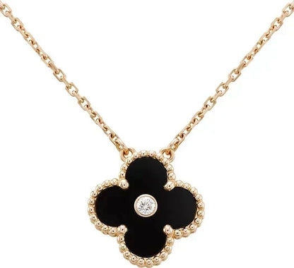 [Stellar Jewelry]CLOVER 15MM DIAMOND ONYX NECKLACE