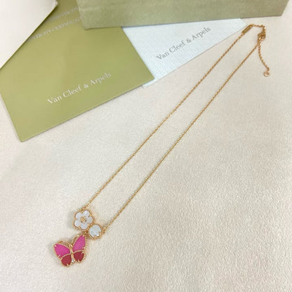 [Stellar Jewelry]ROSE QUARTZ THREE‑IN‑ONE BUTTERFLY NECKLACE