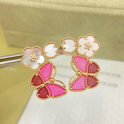 [Stellar  Jewelry]ROSE QUARTZ THREE‑IN‑ONE BUTTERFLY STUD EARRINGS