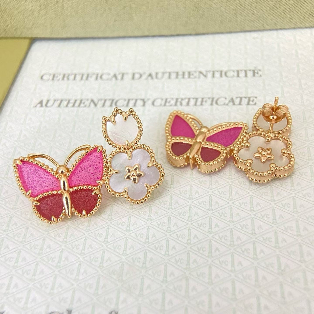 [Stellar  Jewelry]ROSE QUARTZ THREE‑IN‑ONE BUTTERFLY STUD EARRINGS