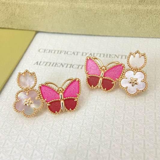 [Stellar  Jewelry]ROSE QUARTZ THREE‑IN‑ONE BUTTERFLY STUD EARRINGS