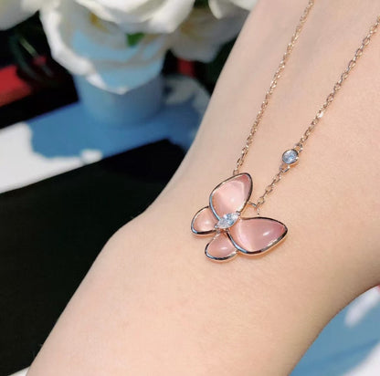 [Stellar Jewelry]BUTTERFLY PINK MOTHER-OF-PEARL DIAMOND NECKLACE