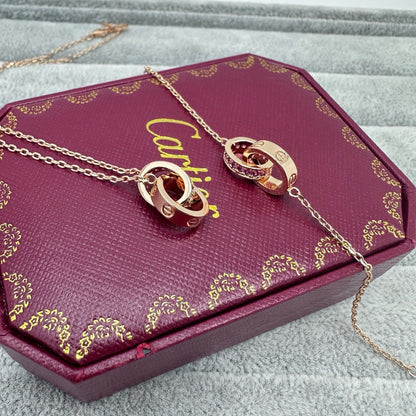 [Stellar Jewelry]LOVE DOUBLE PINK STONES RING NECKLACE