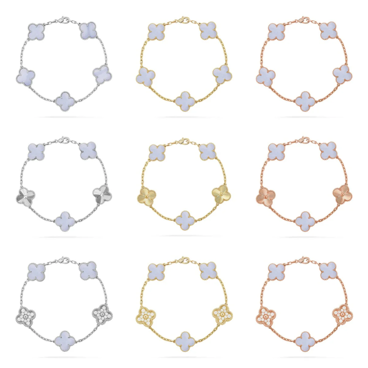 [Stellar Jewelry] CLOVER 5 MOTIF PURPLE CHALCEDONY BRACELET COLLECTION