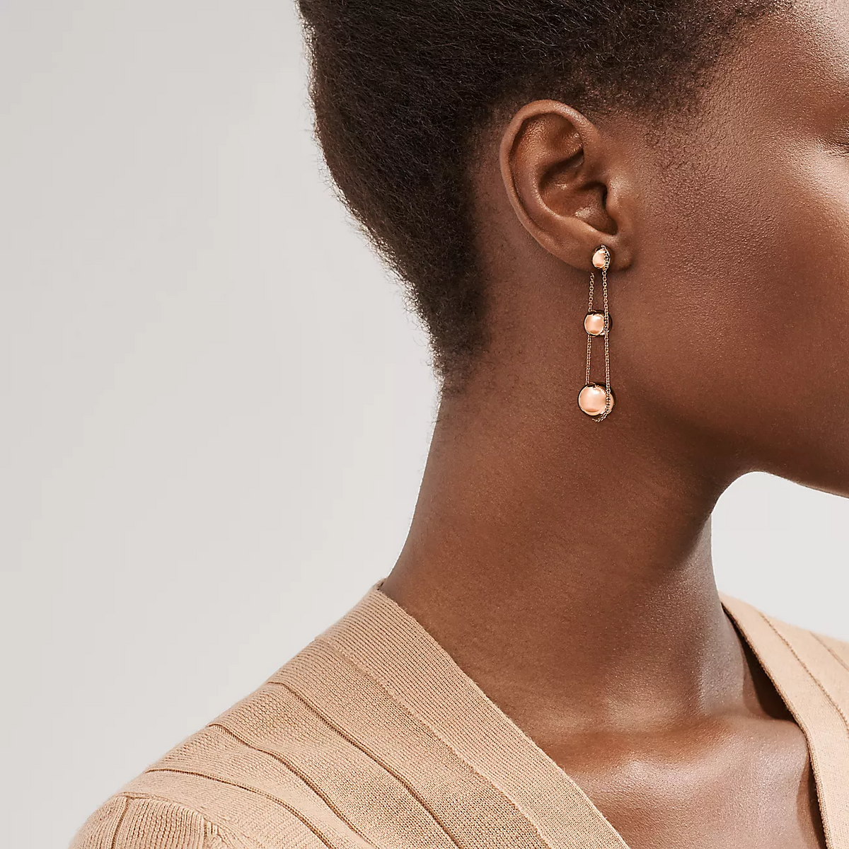 [Stellar jewels]TRIPLE DROP PINK GOLD EARRINGS
