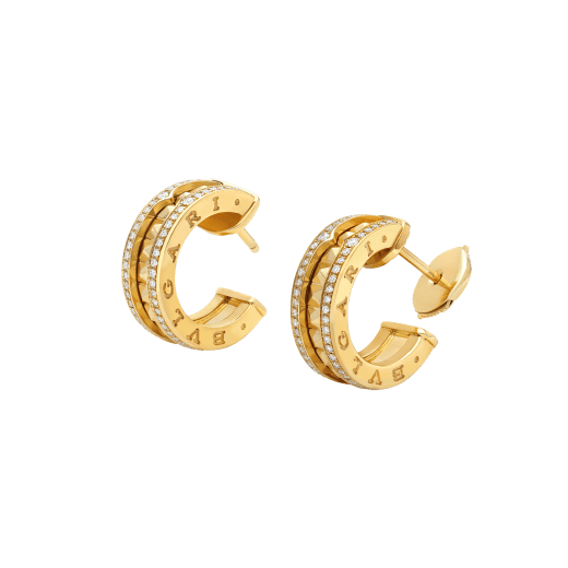 [Stellar Jewelry]ZERO 1 ROCK GOLD EARRINGS WITH STUDDED SPIRAL AND PAVED DIAMONDS