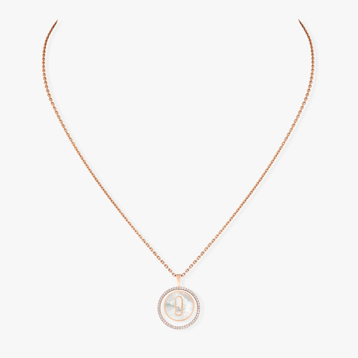 [Stellar Jewelry]LUCKY MOVE 1 DIAMOND WHITE MOTHER OF PEARL PINK GOLD DIAMOND NECKLACE