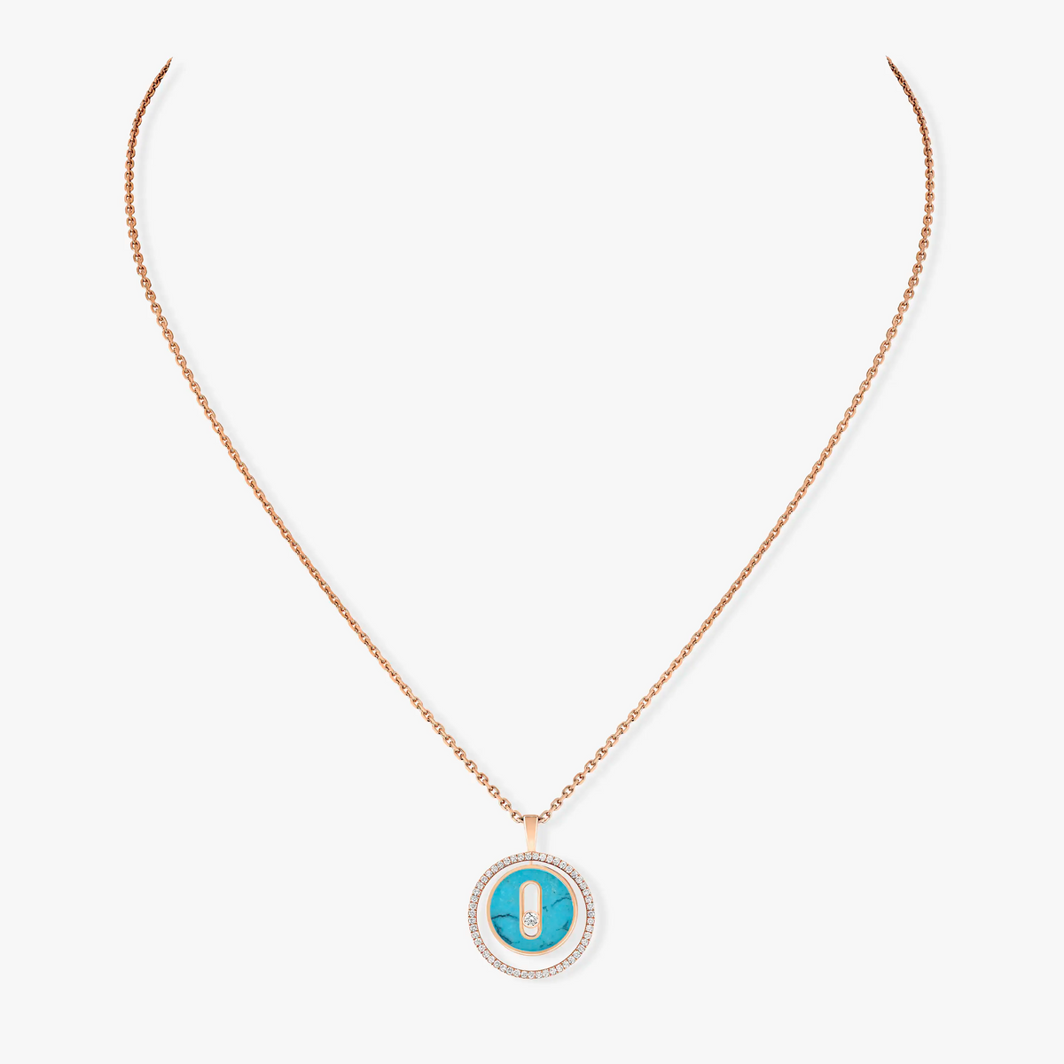 [Stellar Jewelry]LUCKY MOVE 1 DIAMOND TURQUOISE PINK GOLD DIAMOND NECKLACE