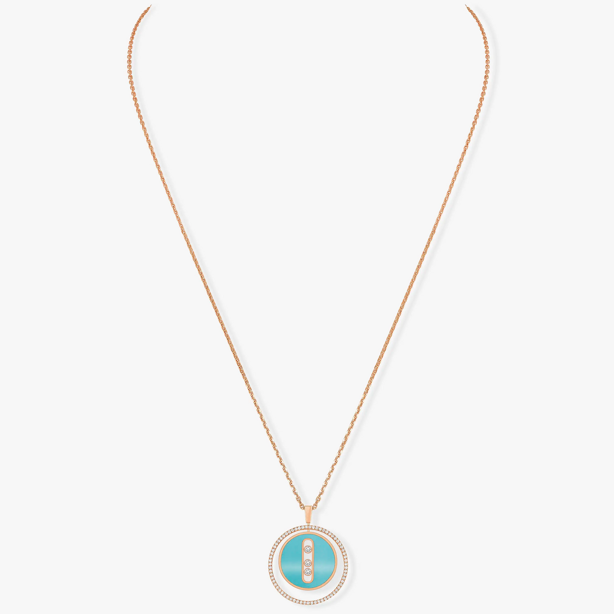 [Stellar Jewelry]LUCKY MOVE 3 DIAMONDS TURQUOISE PINK GOLD DIAMOND NECKLACE