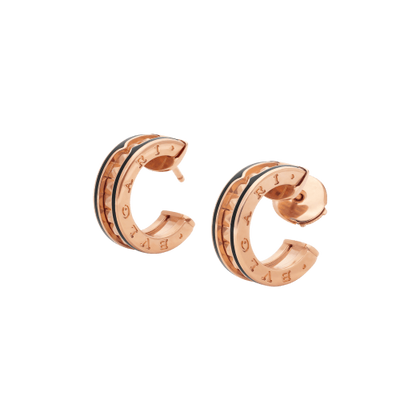 [Stellar Jewelry]ZERO 1 ROCK PINK GOLD EARRINGS WITH STUDDED SPIRAL AND BLACK CERAMIC