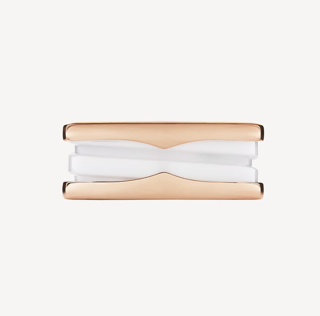 [Stellar Jewelry]ZERO 1 TWO-BAND LOOPS AND WHITE CERAMIC SPIRAL PINK GOLD RING