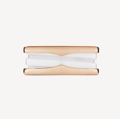 [Stellar Jewelry]ZERO 1 TWO-BAND LOOPS AND WHITE CERAMIC SPIRAL PINK GOLD RING