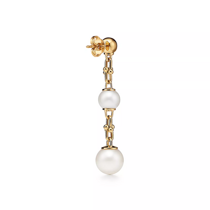 [Stellar jewels]TRIPLE DROP LINK EARRINGS GOLD WITH FRESHWATER PEARLS
