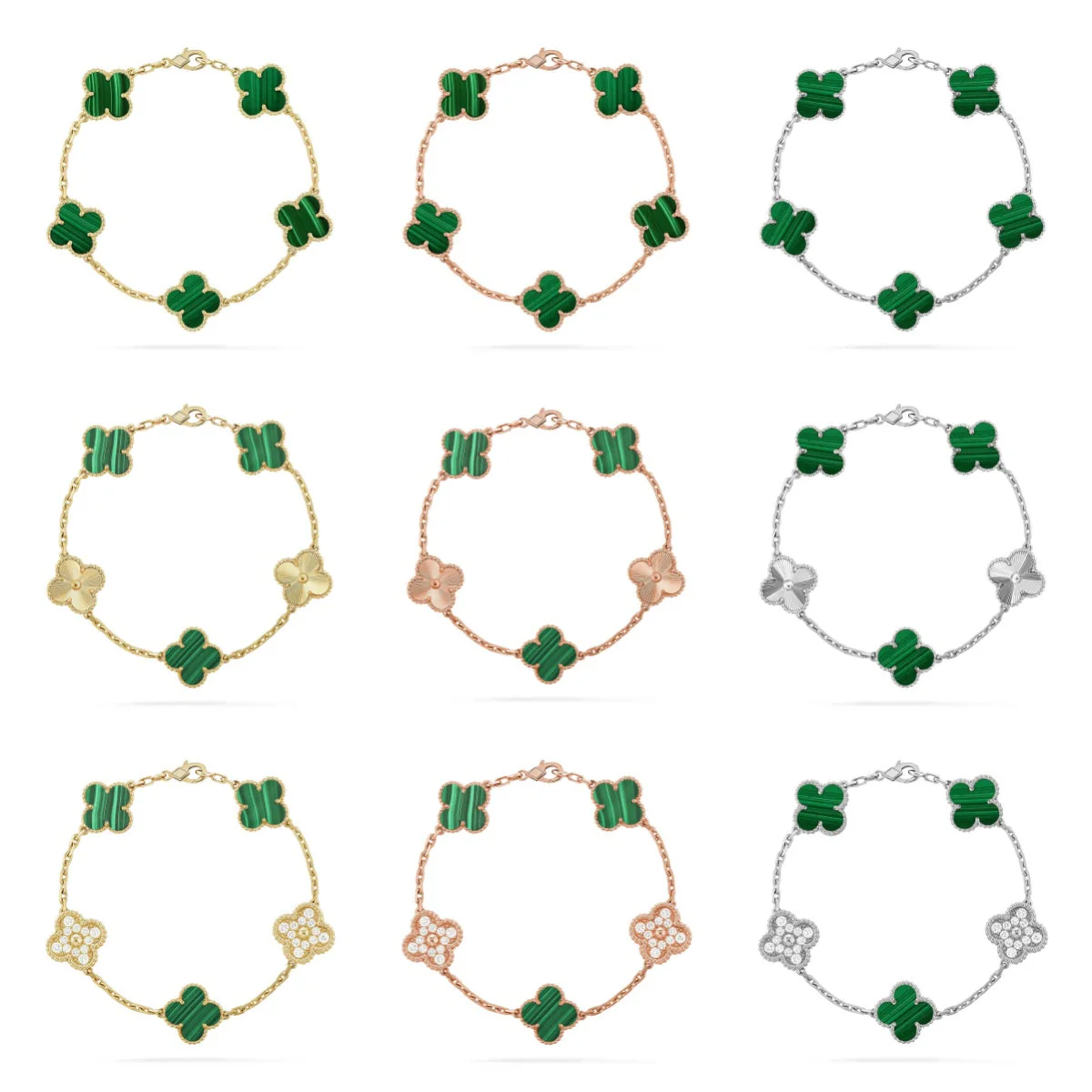 [Stellar Jewelry] CLOVER 5 MOTIF MALACHITE BRACELET COLLECTION