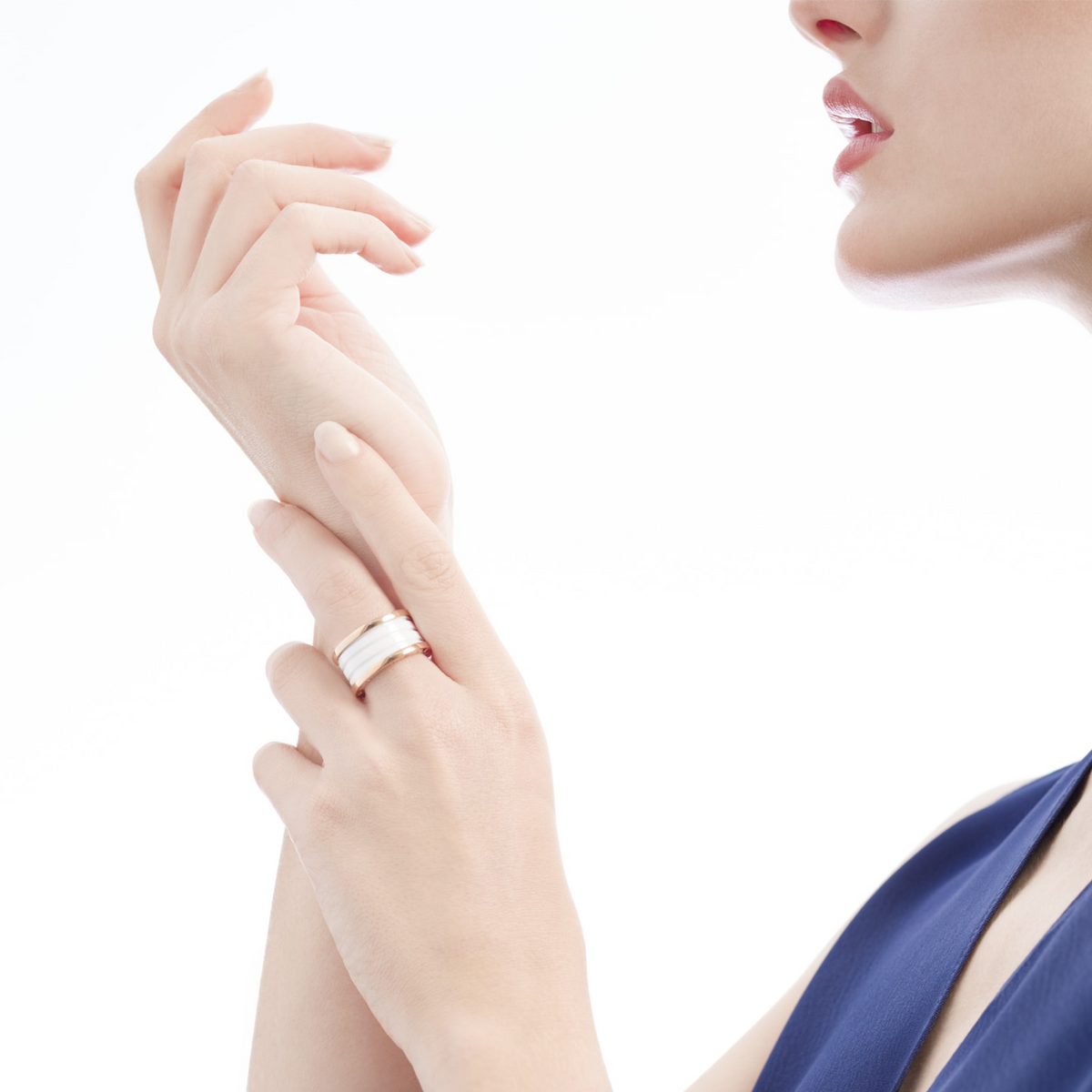 [Stellar Jewelry]ZERO 1 FOUR-BAND LOOPS AND WHITE CERAMIC SPIRAL PINK GOLD RING