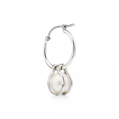 [Stellar jewels]PEARL HOOP SILVER EARRINGS