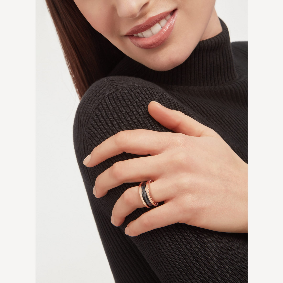 [Stellar Jewelry]ZERO 1 TWO-BAND LOOPS AND BLACK CERAMIC PINK GOLD RING
