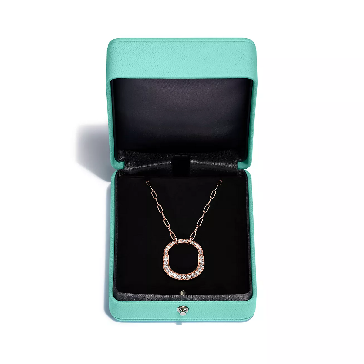 [Stellar jewels]LOCK NECKLACE MEDIUM PENDANT PINK GOLD PAVED DIAMONDS