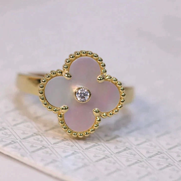 [Stellar Jewelry]CLOVER PINK MOP RING GOLD DIAMOND