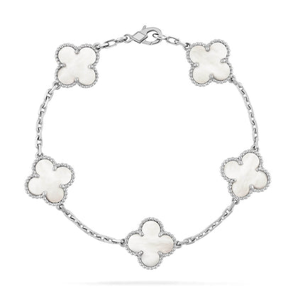 [Stellar Jewelry]CLOVER WHITE PEARL MOP 5 MOTIF BRACELET COLLECTION