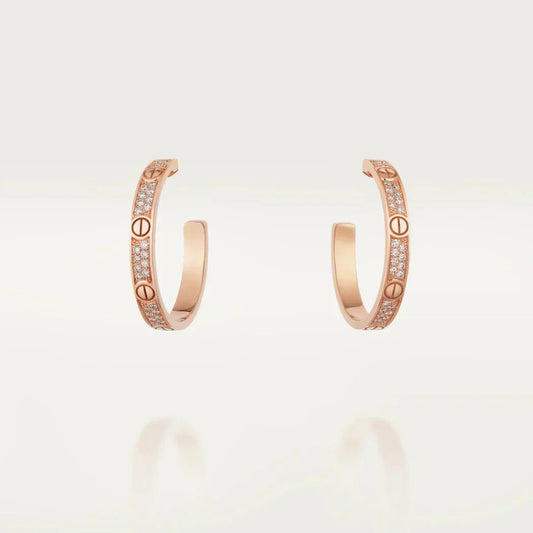 [Stellar Jewelry]LOVE DIAMOND PINK GOLD HOOP EARRINGS