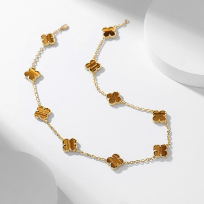 [Stellar Jewelry]CLOVER 10 MOTIFS TIGER EYE NECKLACE