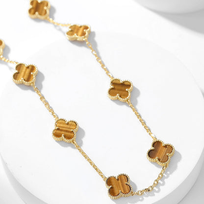 [Stellar Jewelry]CLOVER 10 MOTIFS TIGER EYE NECKLACE