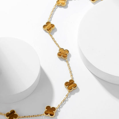 [Stellar Jewelry]CLOVER 10 MOTIFS TIGER EYE NECKLACE