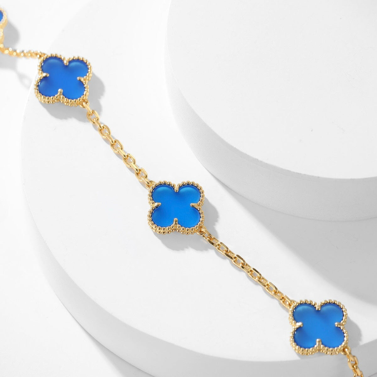 [Stellar Jewelry]CLOVER 10 MOTIFS BLUE AGATE NECKLACE