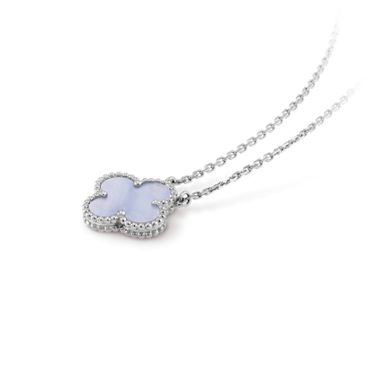 [Stellar Jewelry]CLOVER 15MM BLUE CHALCEDONY NECKLACE SILVER