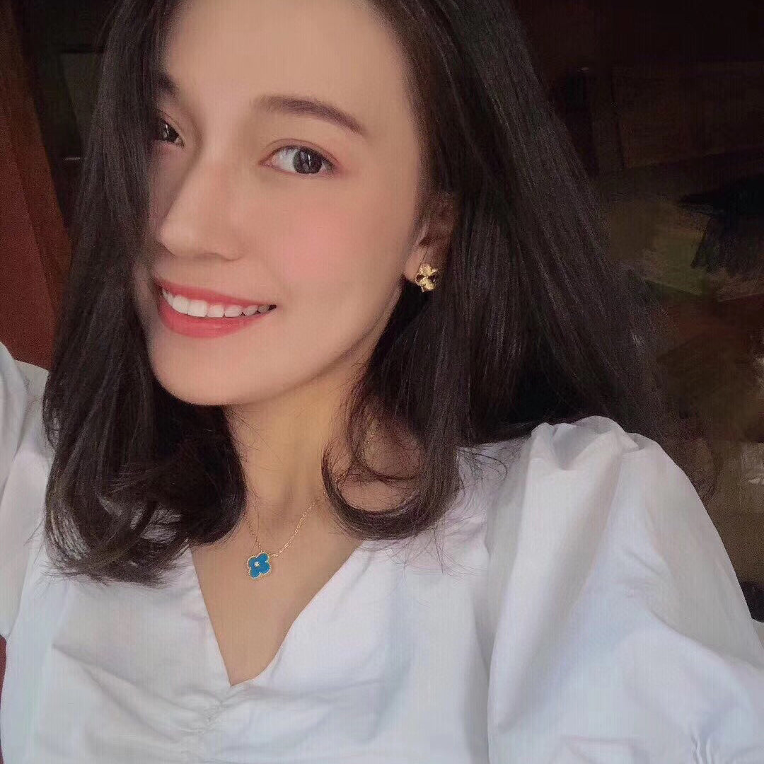 [Stellar Jewelry]CLOVER 15MM DIAMOND AND BLUE AGATE NECKLACE