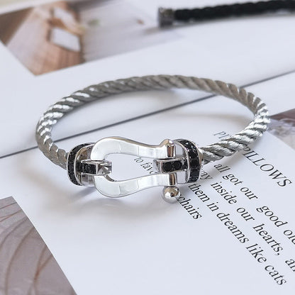 [Stellar Jewelry]FORCE LARGE HORSESHOE BLACK DIAMOND BRACELET SILVER