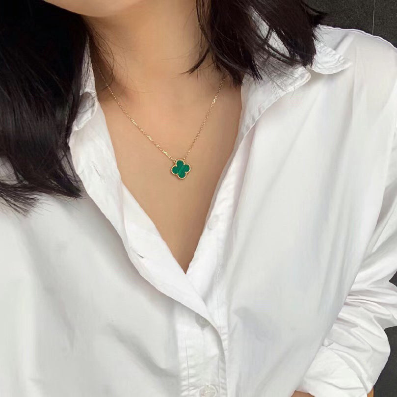 [Stellar Jewelry]CLOVER 15MM MALACHITE SINGLE FLOWER  NECKLACE