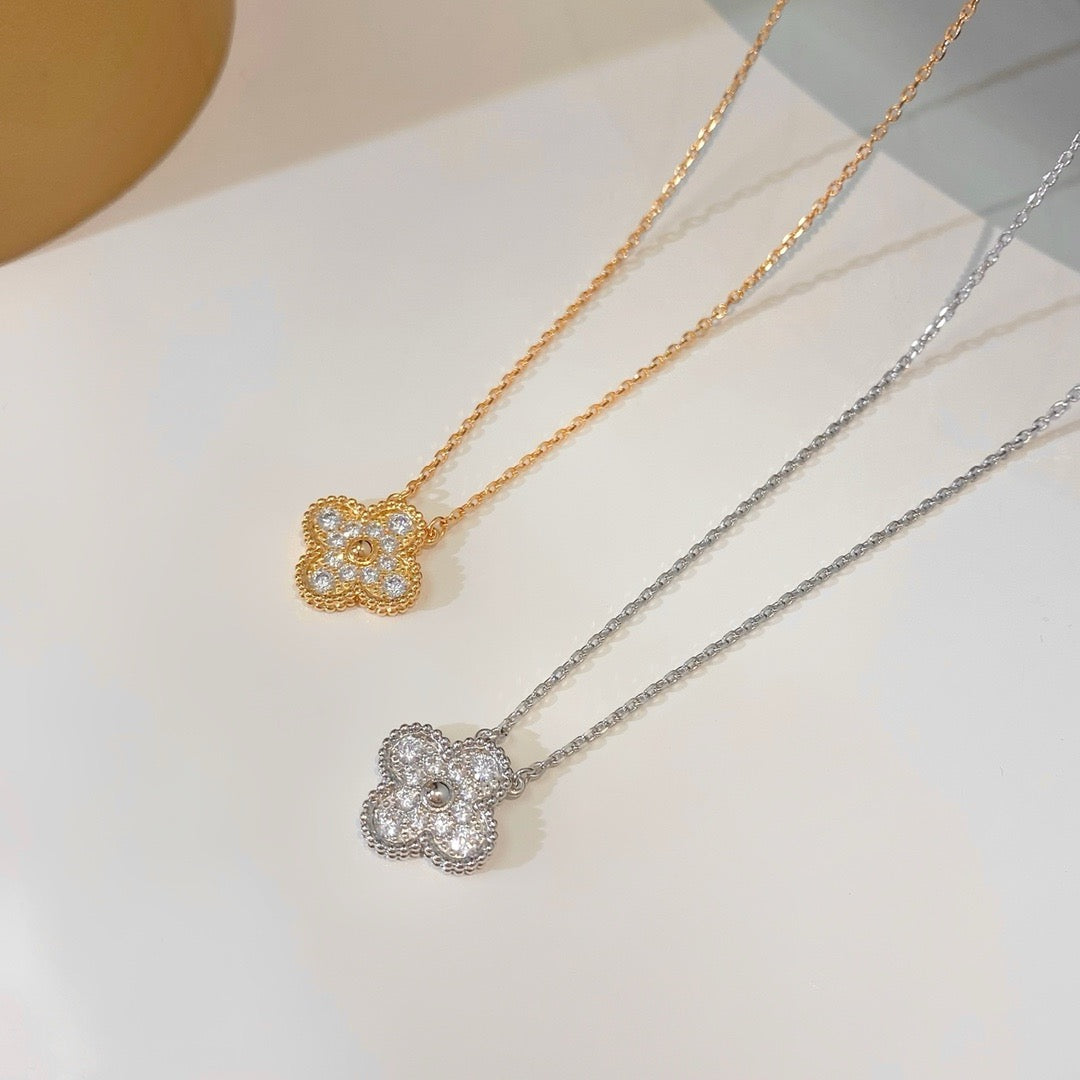 [Stellar Jewelry]CLOVER 15MM DIAMOND SINGLE FLOWER NECKLACE