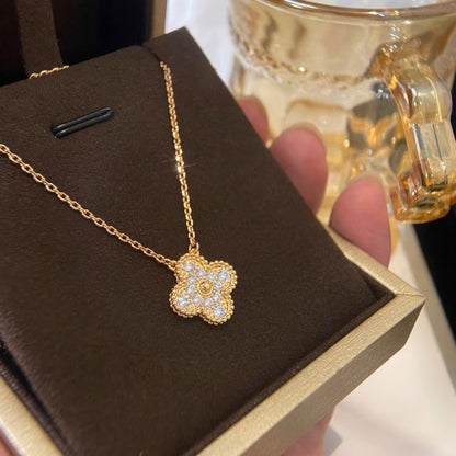 [Stellar Jewelry]CLOVER 15MM DIAMOND SINGLE FLOWER NECKLACE