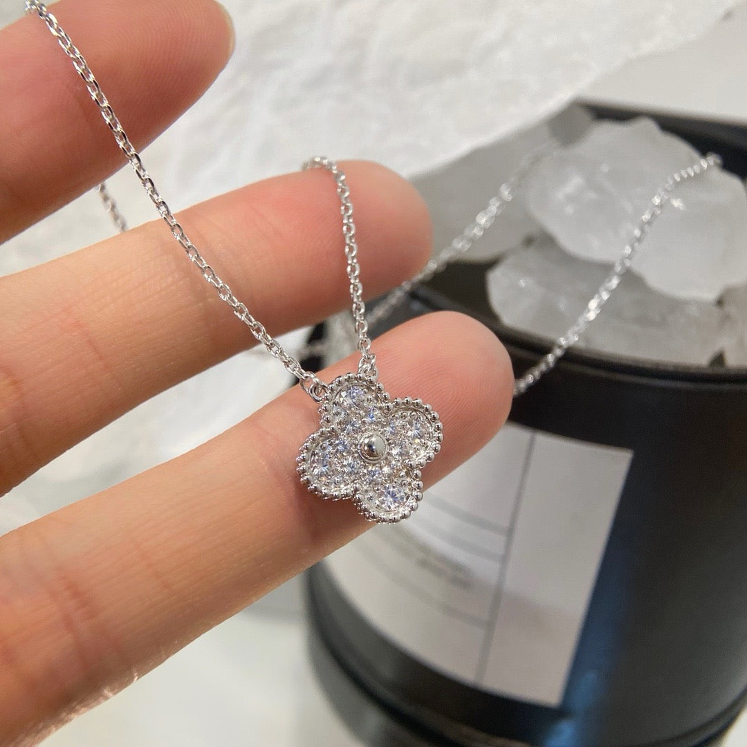 [Stellar Jewelry]CLOVER 15MM DIAMOND SINGLE FLOWER NECKLACE