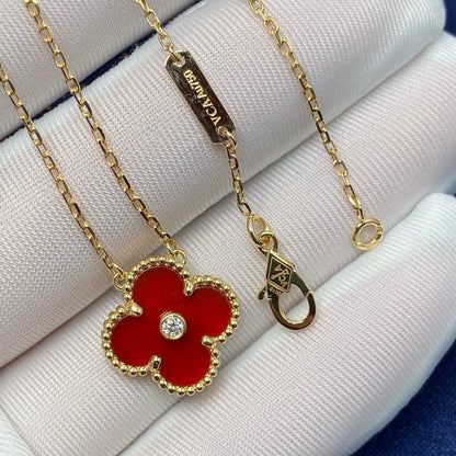[Stellar Jewelry]CLOVER 15MM DIAMOND CARNELIAN NECKLACE