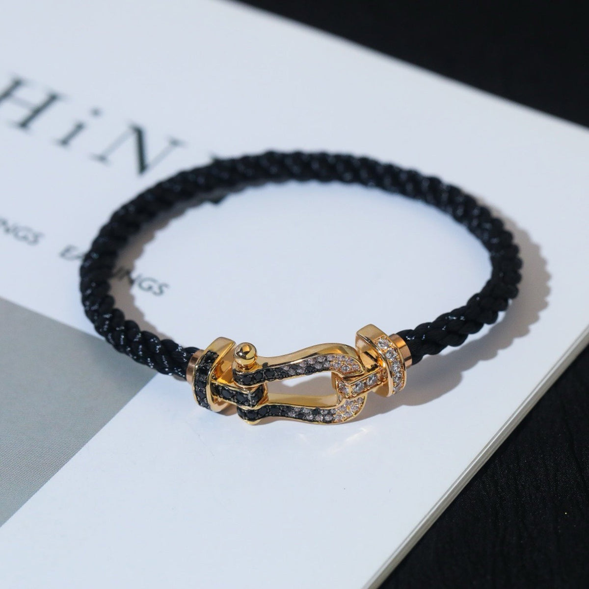 [Stellar Jewelry]FORCE LARGE HORSESHOE BLACK WHITE DIAMOND BRACELET SILVER