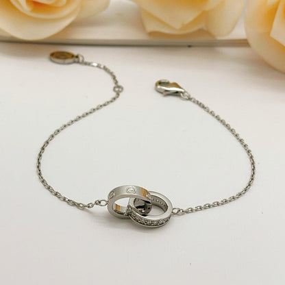 [Stellar Jewelry]LOVE DOUBLE RING HALF DIAMOND BRACELET