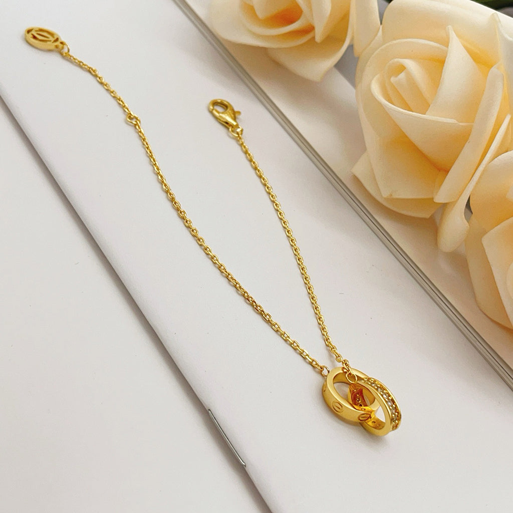 [Stellar Jewelry]LOVE DOUBLE RING HALF DIAMOND BRACELET