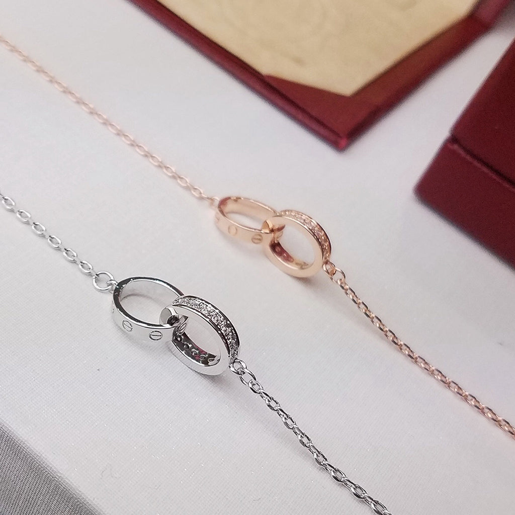 [Stellar Jewelry]LOVE DOUBLE RING HALF DIAMOND BRACELET